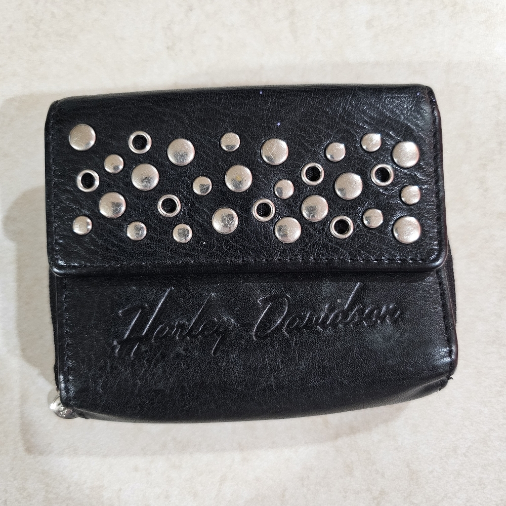 Older Harley-Davidson Black Wallet with Silver Studs